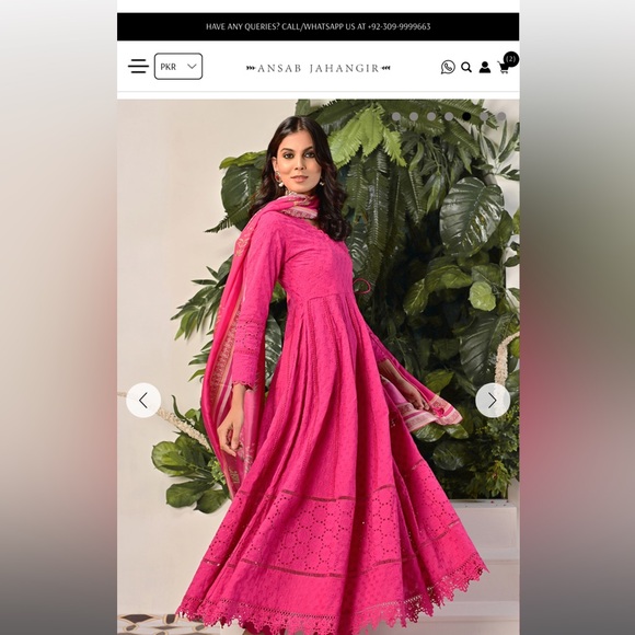 Ansab Jahangir Scented Dream Hot Pink Angarkha 3 Piece Pakistani Shalwar Kameez - Picture 4 of 7